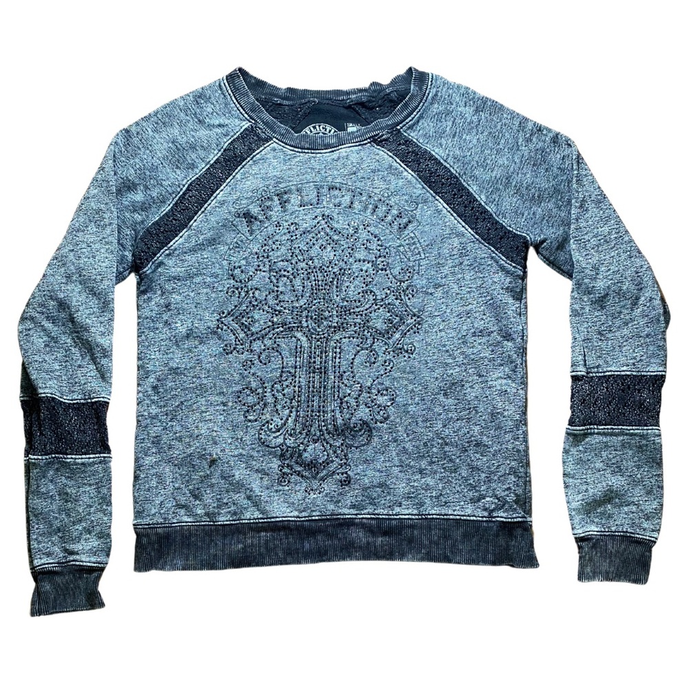 Affliction Live Fast Distressed Rhinestones Embellished Women's Sweatshirt Sz S